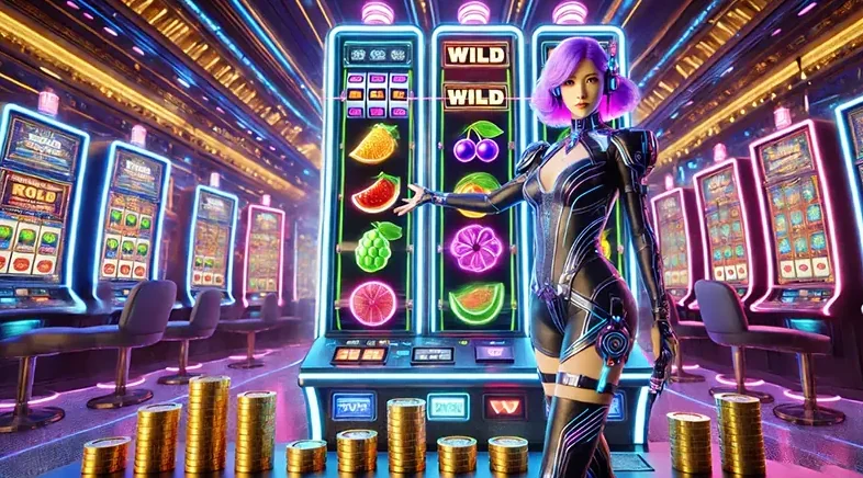 Visual permainan slot dengan lampu reel dan simbol bonus