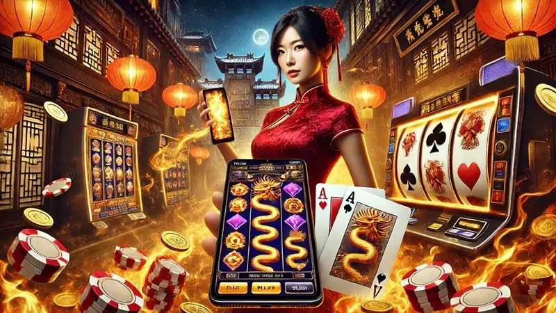 Antarmuka slot mobile dengan reel, simbol khusus, dan kontrol permainan